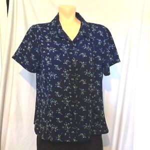 Laura scott navy blue dainty floral button down blouse